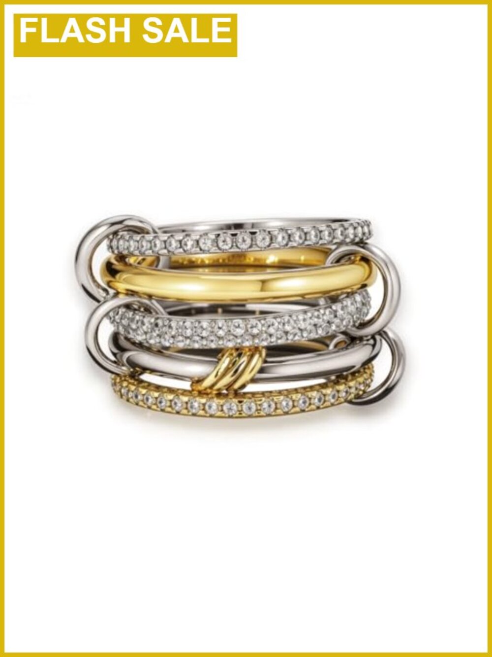 18k Gold Plated Stackable Cubic Zirconia Ring Set, 5 Rings, Silver & Gold